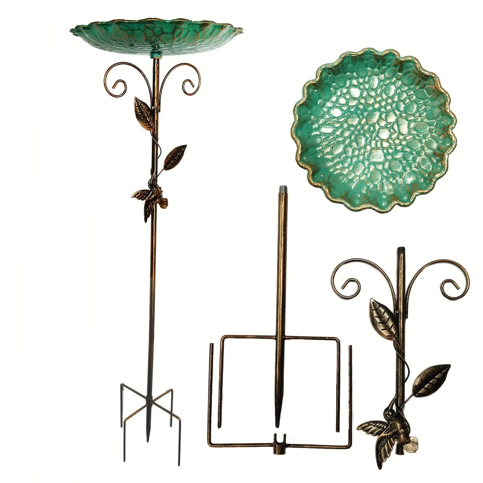 Metal Bird Bath Bowl with 5 Prongs Stable Stake Garden Bird Feeder Outdoor Water Basin for Backyard Decor
