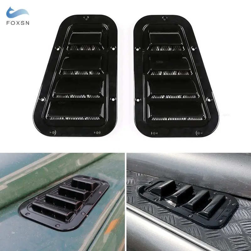 

Metal Glossy Black Car Front Engine Hood Bonnet Vents Hood Air Outlet Cover Trim For Land Rover Defender 90 110 130 2004-2019