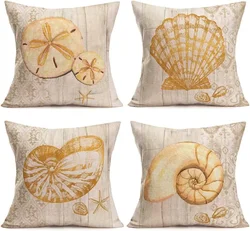 Vintage Ornament Ocean Park Theme Pillow Cover Shell Print Summer Beach Sea Sailing Home Decoration Pillowcase
