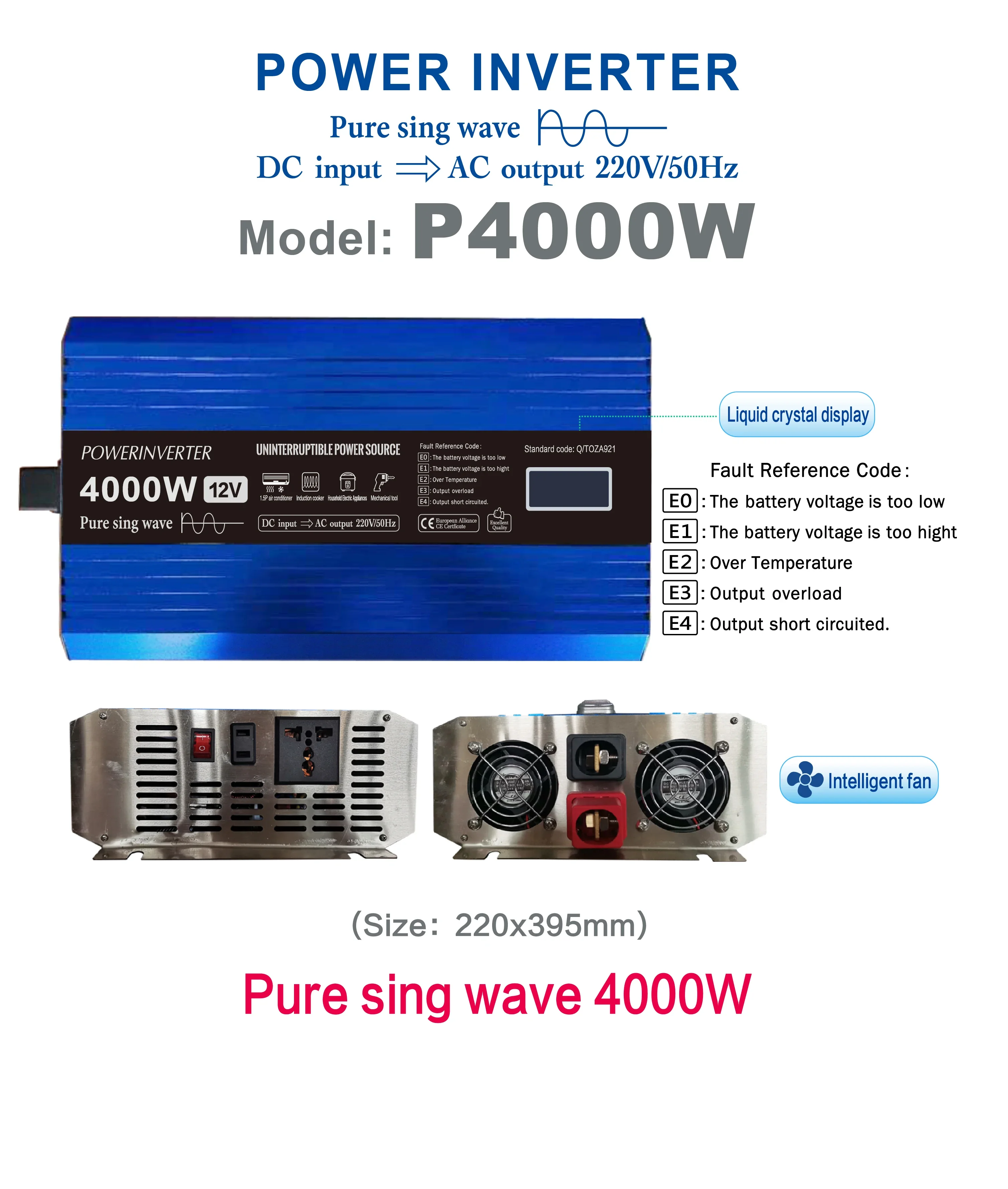 car power dc to ac converter pure sine wave inverter 12v 24v 220v 230v 4000w