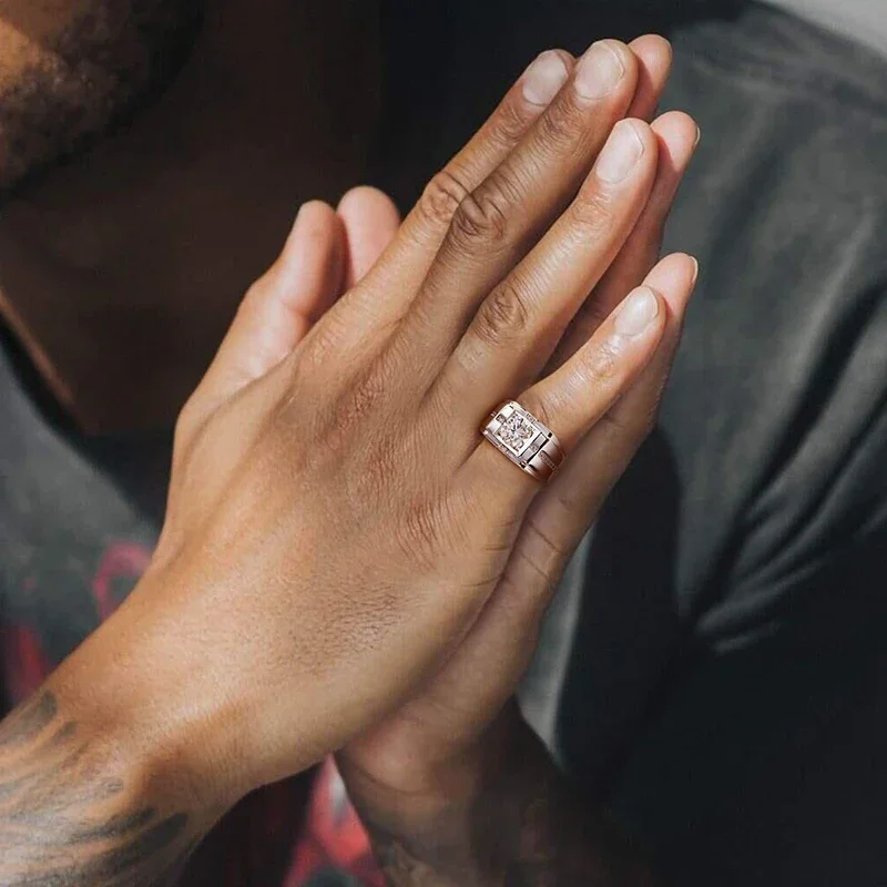 GRA 1CT موضة معتمد مويسانيتي الماس خواتم الخطبة للرجال ريال 925 فضة هدية للذكرى السنوية مجوهرات #4