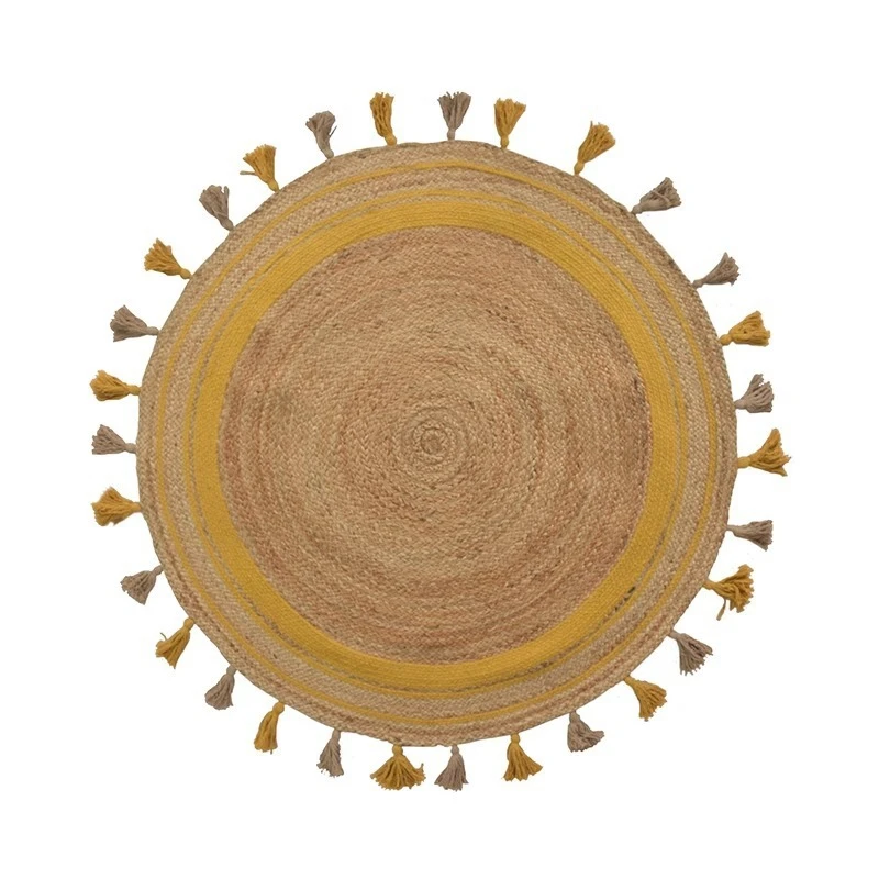 

Bohemian, jute, glue-free carpet, hand-woven, living room, round floor mat