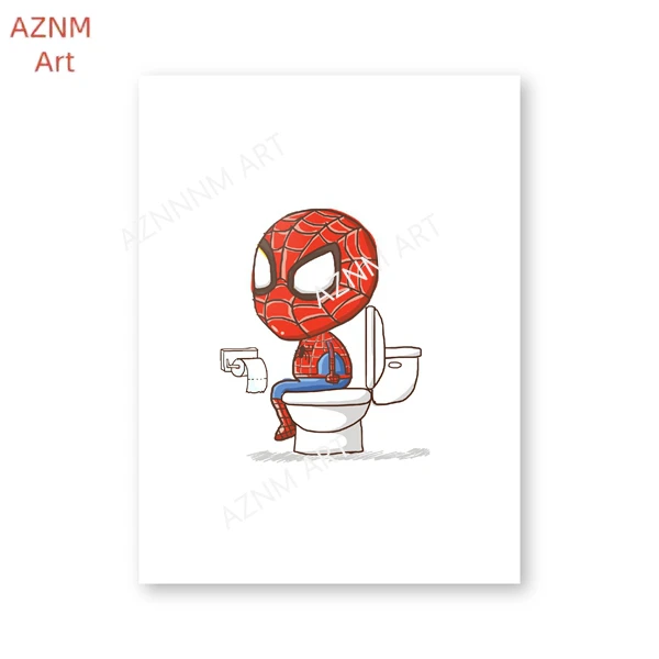 Marvel Cartoon Superhero Spider Man Iron Man Poster Bathroom Decor Kids Boys Gift Canvas Painting Funny Toilet WC Sign Art Print