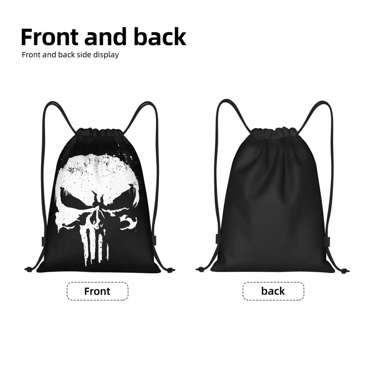 Custom Superhero Drawstring Bags Women Men Lightweight Punisher Skull Sports Gym Storage Backpack