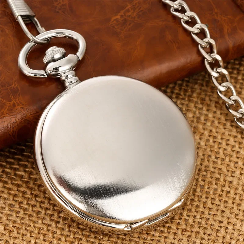 Silver Full Hunter Pocket Watch Matte Case Roman Number Automatic Mechanical Clock with Pendant Chain Clock for Men Women Gift