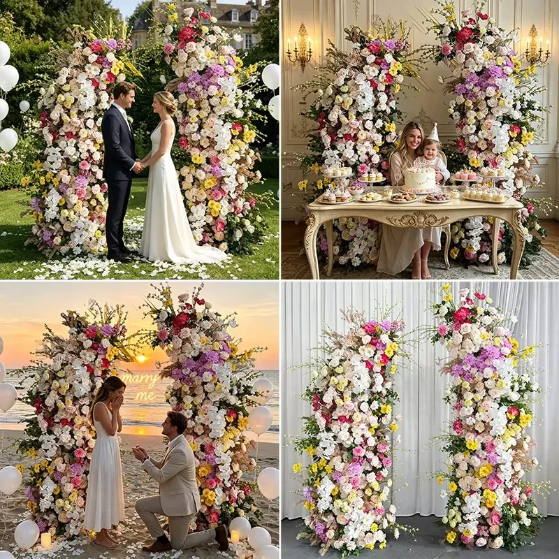 Romantic Red Heart Artificial Flower Arch Arrangement for Valentine's & Wedding