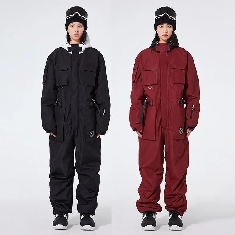 One-piece Ski Suit for Men and Women Winter Windproof Waterproof Warm Male Snowboarding Suit Ski Jacket Pant Female Ski Jumpsuit