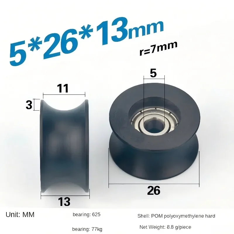 10 Stück/Set U-Nut Nylon POM Rollenrad 6x39x8 8x40x20,5 mit eingebettetem Lager 4-8mm Bohrung 13-40mm Außendurchmesser für Kettenantrieb – Detail 8
