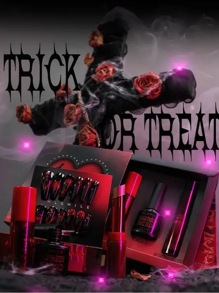 

Halloween Fake Blood Makeup Kit Lipstick Powder, Two Toneeyeshadow&Nail Slice,Halloween Cosmetic Party Festival Cosplay