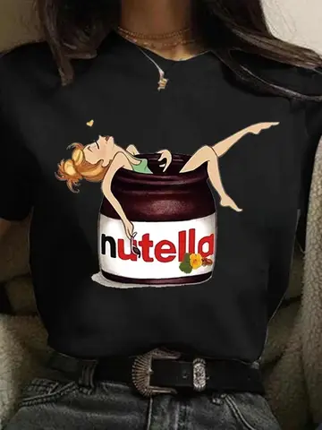 New Nutella Print T Shirt Women 90s Harajuku Kawaii Plus Size T-Shirt Graphic Cartoon Tshirt Korean Style Top Tees Female