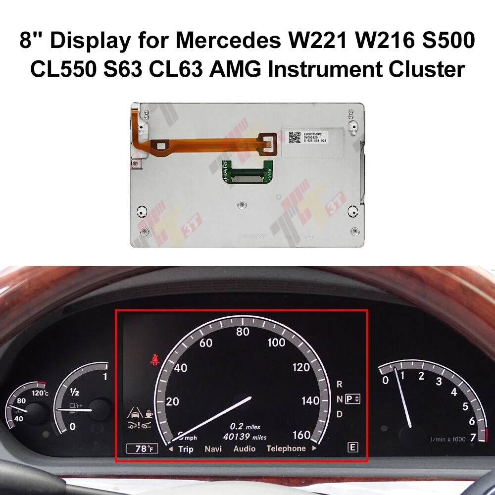 

Dashboard LCD 8" Display for Mercedes W221 W216 S500 CL550 S63 CL63 AMG Instrument Cluster