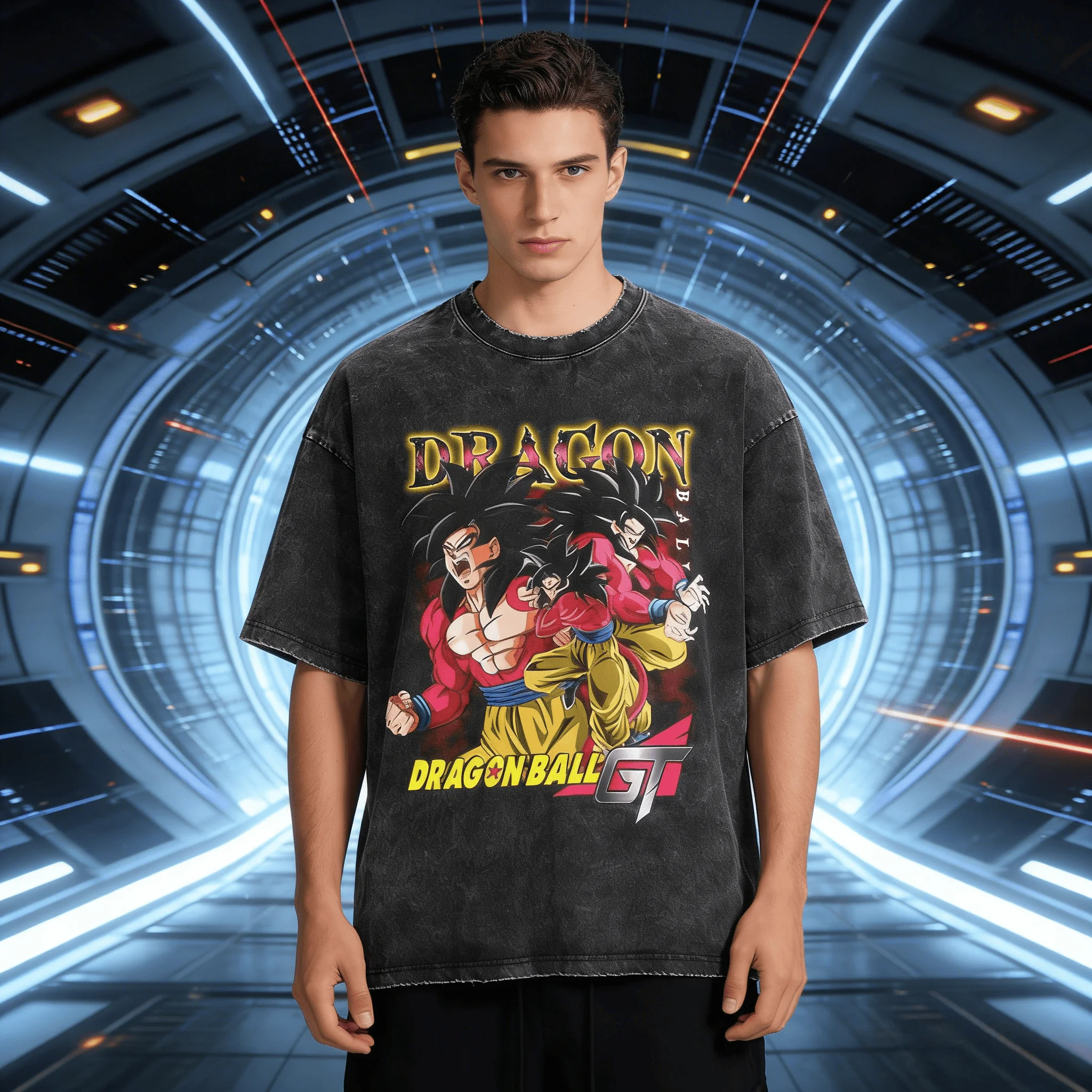 Camisetas de Verano 2026 con Estampado Vintage de Dragon Ball, Camisetas Unisex Extra Grandes de Algodón Lavado, Goku Super Saiyan 4 Gogeta, Tops de Anime