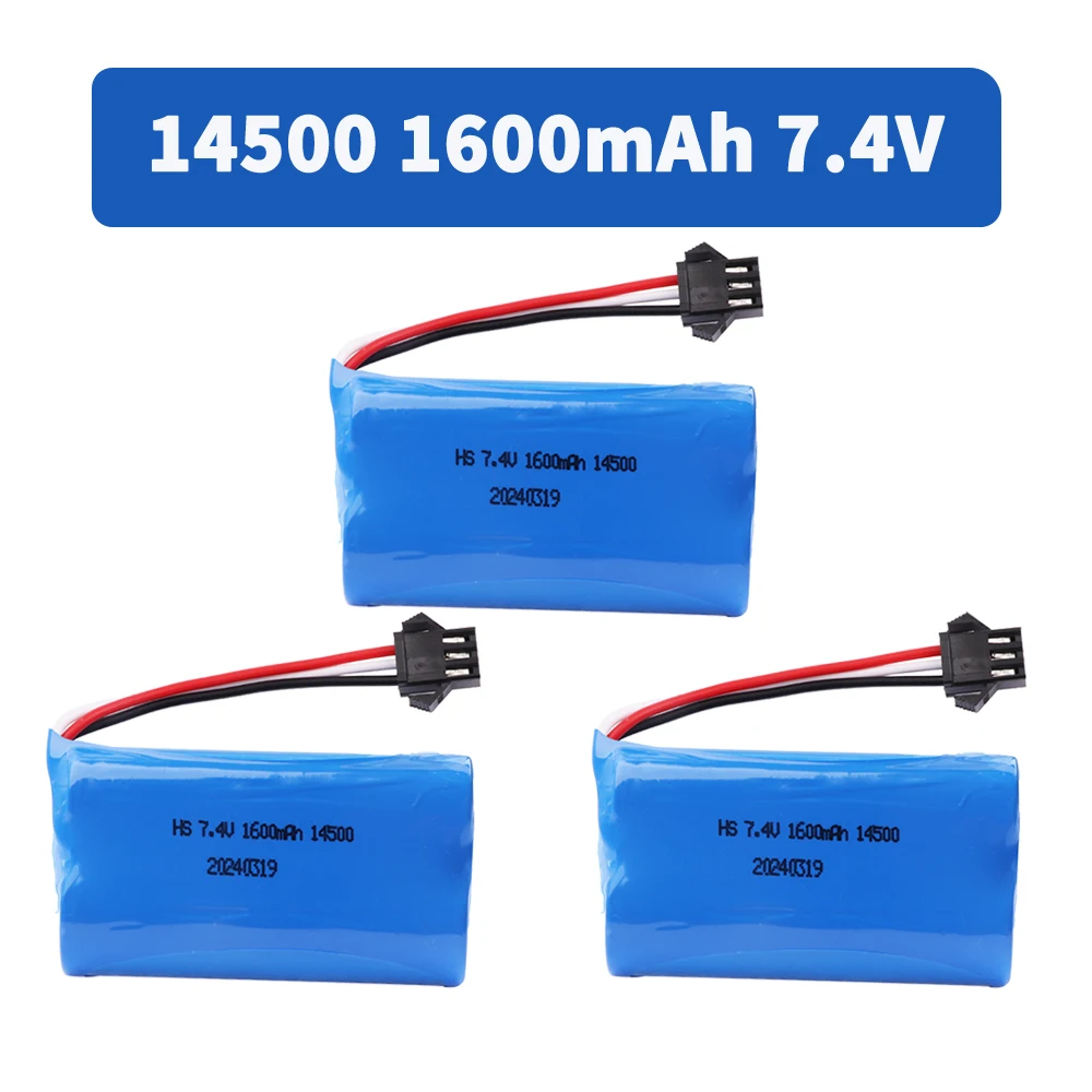 

Аккумуляторная батарея 14500 Lipo SM-3P Plug, 7,4 В, 1600 мАч, для дистанционного управления вертолетом, лодкой, автомобилем, модели водяных пуль, игрушечные аксессуары