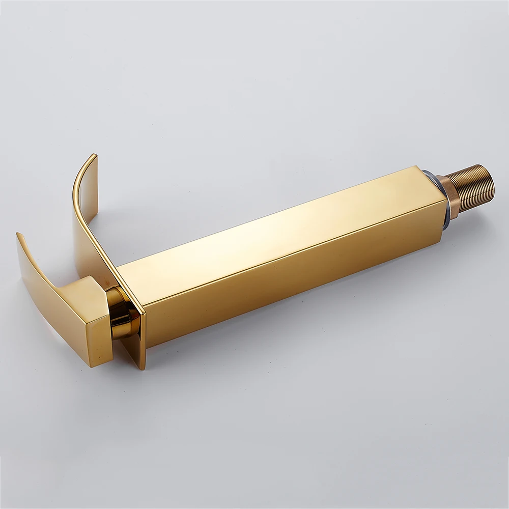 مربع بالوعة الحمام صنبور ، النحاس الذهب ، مقبض واحد ، شنت سطح السفينة ، المرحاض ، خلاط الساخن والبارد ، صنبور المياه ، جديد #4