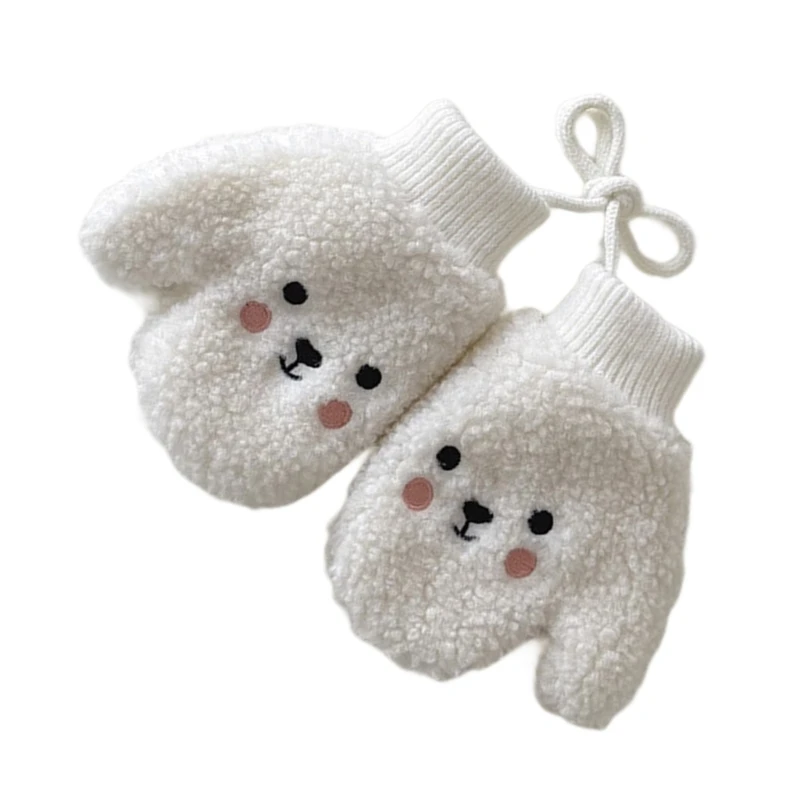 J15U 1 زوج قفازات صوف خروف للأطفال مع حزام للرقبة لمدة 1-4 سنوات للأولاد والبنات قفازات شتوية دافئة مبطنة بالصوف للأطفال الصغار