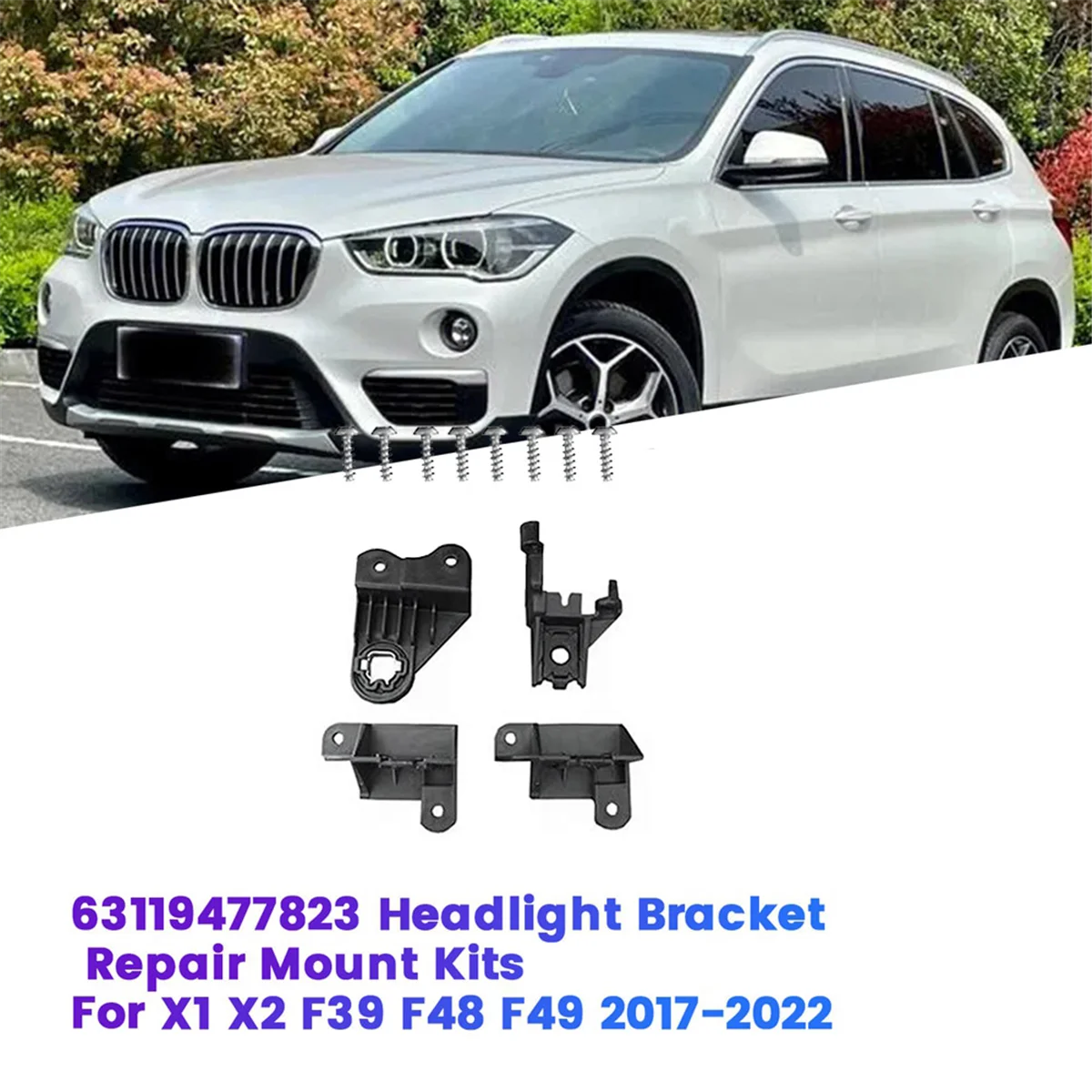 Montagesätze für die Reparaturhalterung der linken vorderen Scheinwerfer 63119477823   Für BMW X1 X2 F39 F48 F49 17-22 Scheinwerferlampe mit fester Klaue