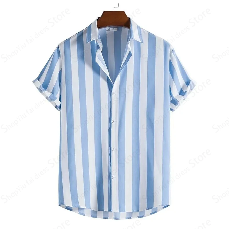 Camisa de praia havaiana masculina e feminina, estampa listrada 3D, blusa fashion, Cuba, tops diários simples