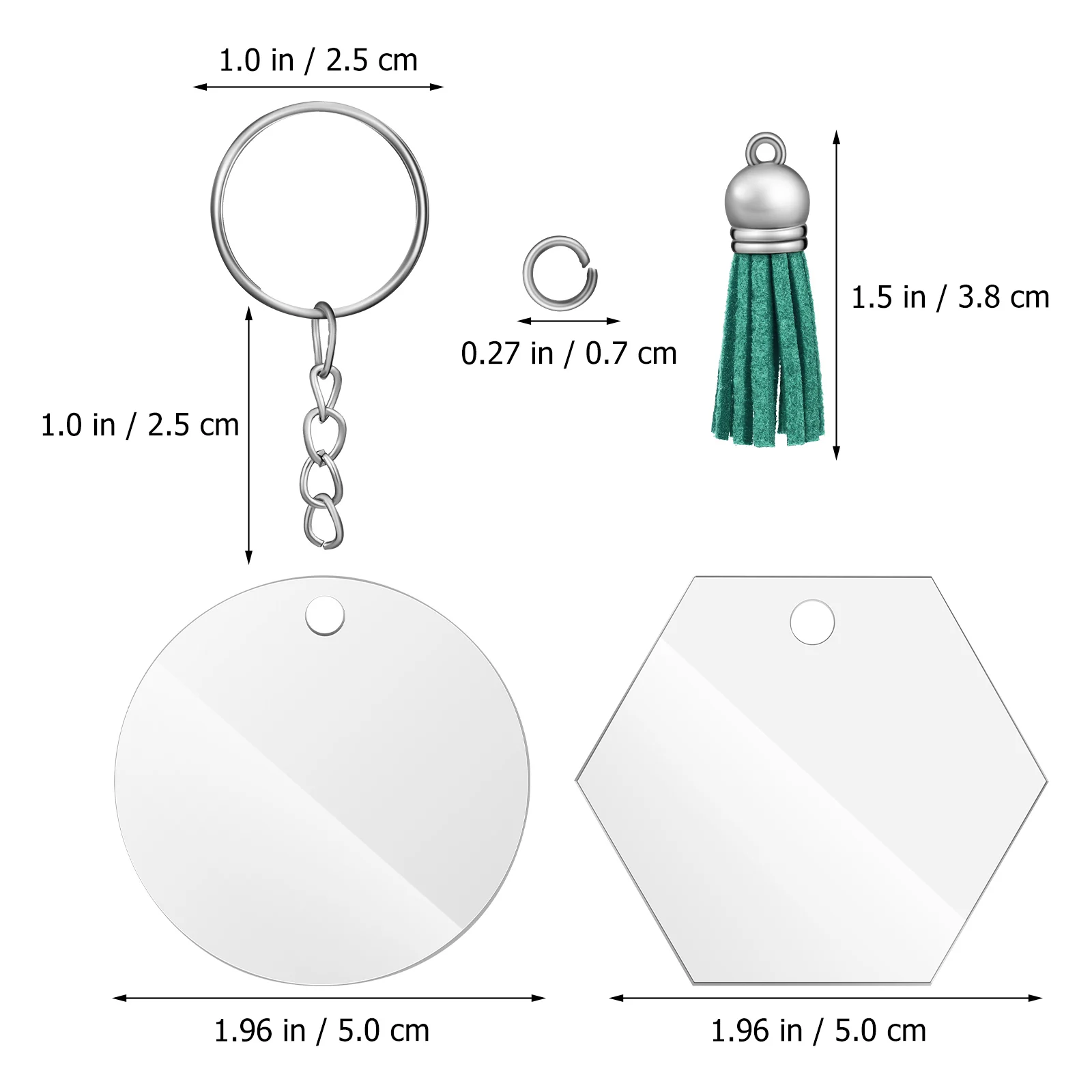 

50pcs Acrylic Keychain Blanks Round Transparent DIY Key Rings Premium Blank Accessories for Bag Pendant Wedding Travel Gift