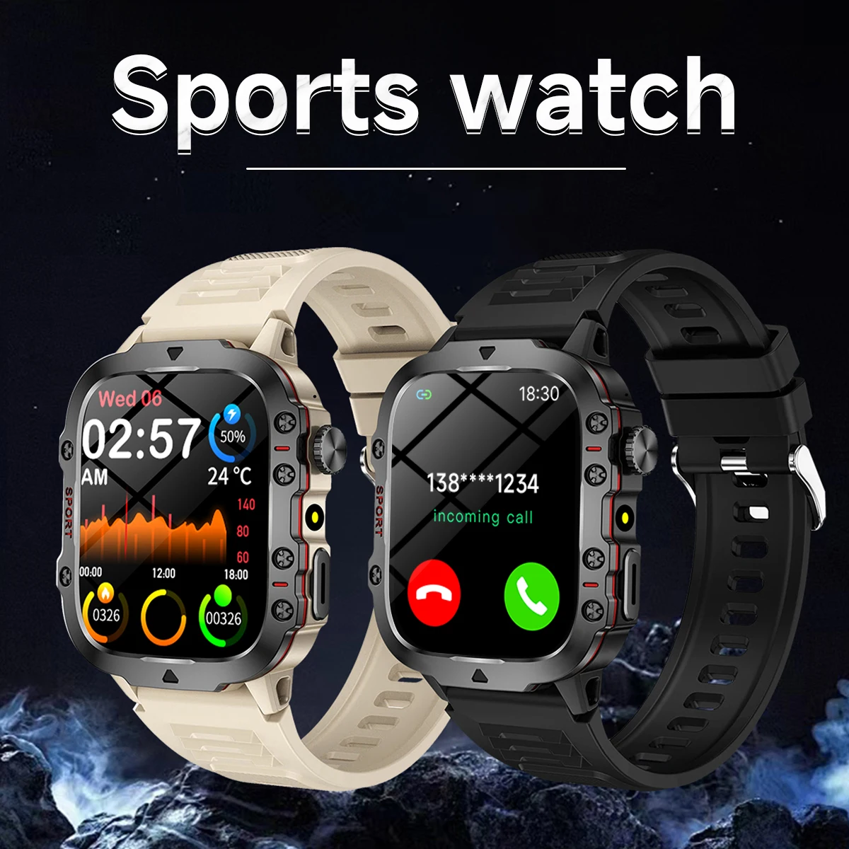 2024 For Xiaomi New Rugged Sport Smart Watch Men Bluetooth Call Health Monitoring  Sports Waterproof Smartwatches