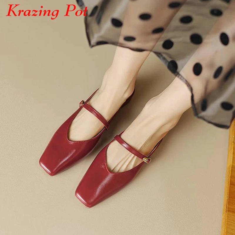 

Krazing Pot Cow Leather Square Toe Lazy Flat With Summer Shoes Concise Style Casual Slip On Slingback Women Outside Slippers