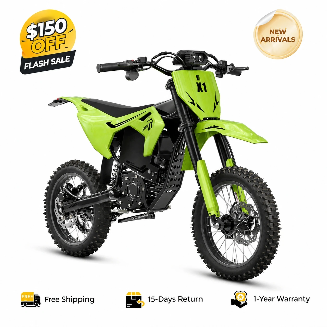 QRONGE X1 Spark Electric Off-Road Motorcycle for Adults & Teens 13+, 60V 28.8Ah Battery, 4500W Peak Motor, 50MPH Top Speed, 60 Mile Range, 3 Speed Modes, 14