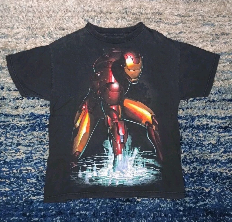 

MINISO Iron Man Washed Summer Trend Short Sleeved Cool tshirt Print Men's and Women's High-end Parent-child Outfit T-shirt tee