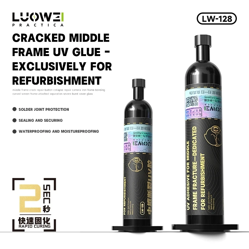 LUOWEI LW-128 10ml 30ml UV Adhesive for Middle Frame Crack Repair 2S Quick Curing Powerful Adhesive Smooth and Tough Adhesive