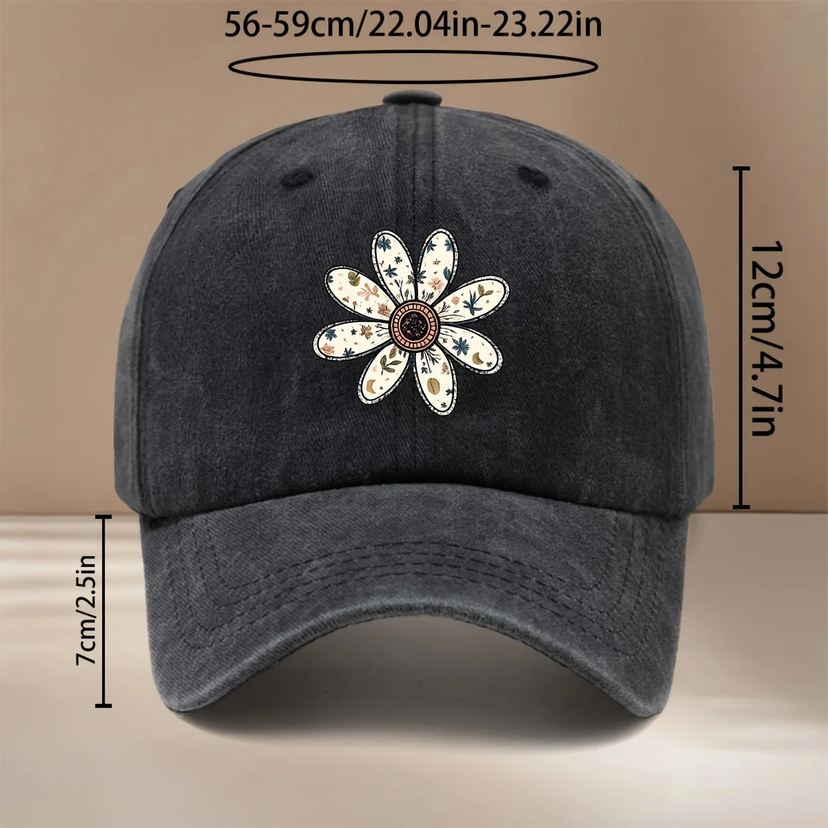 A Vintage Eight-Petal Daisy Patterned Baseball Cap Suitable for All Seasons, Featuring a Minimalist Hip-Hop Style for Both Men A
