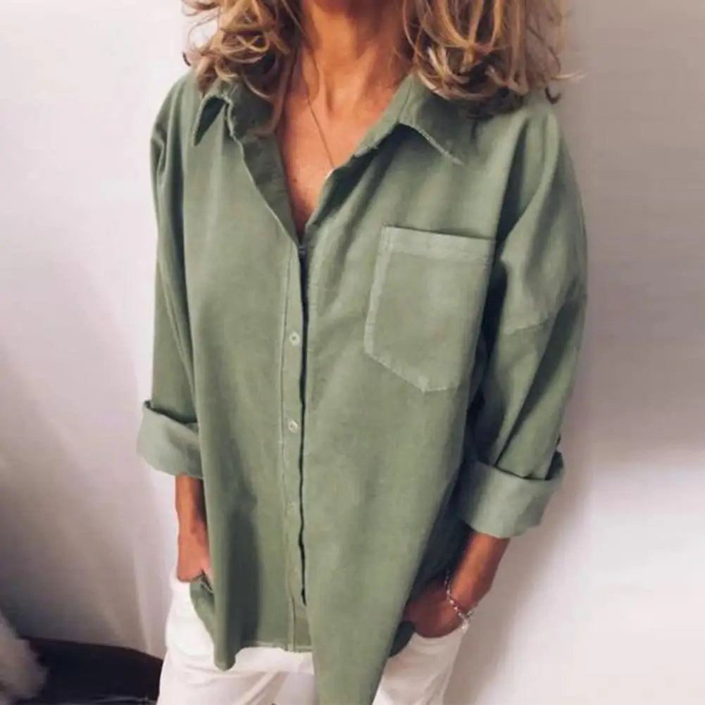 

Loose Fit Women Shirt Stylish Women's Spring Summer Shirt with Lapel Long Sleeve Single Breasted Top with Pocket Solid Color