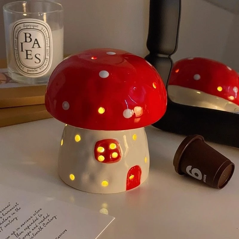 Mushroom Shaped Ceramic LED Night Lamp Cozy Bedroom Table Decoration Ambience Light Gift for Her Birthday