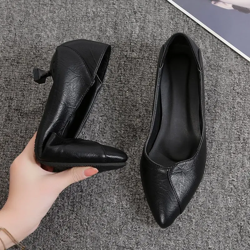 

Soft Leather Shallow Fashion Women's High Heels Shoes Black Pointed Toe Women Pumps Show Thin Female Office Shoe