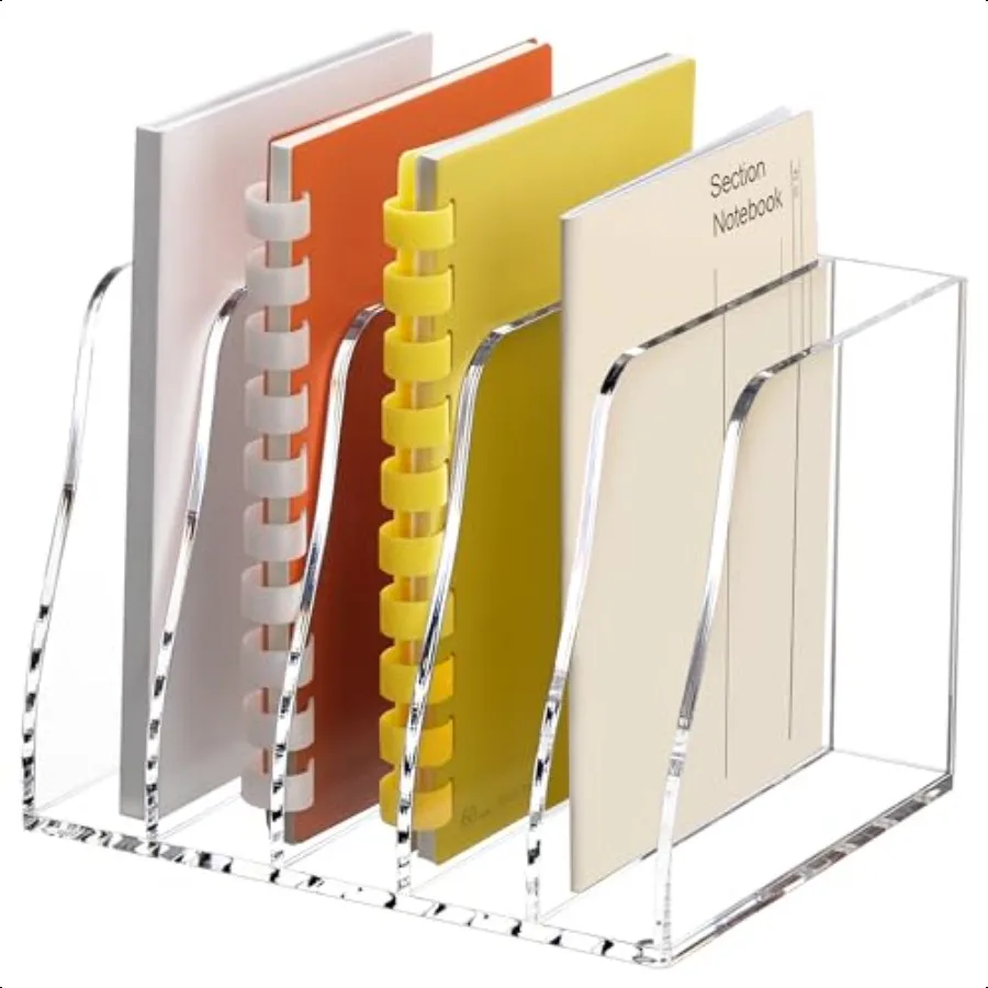 

SANRUI Acrylic Magazine File Holder Desk Sorter Organizer 5 Vertical Compartments Clear Folder Rack Binder Bookstore Workspace