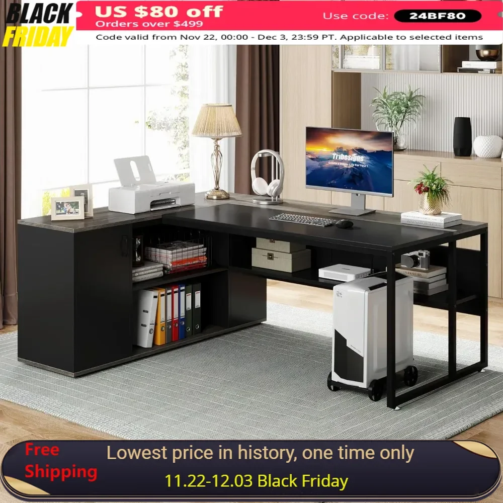 

Study Desk with File Cabinet with Drawers and Storage Shelves, Study Desk