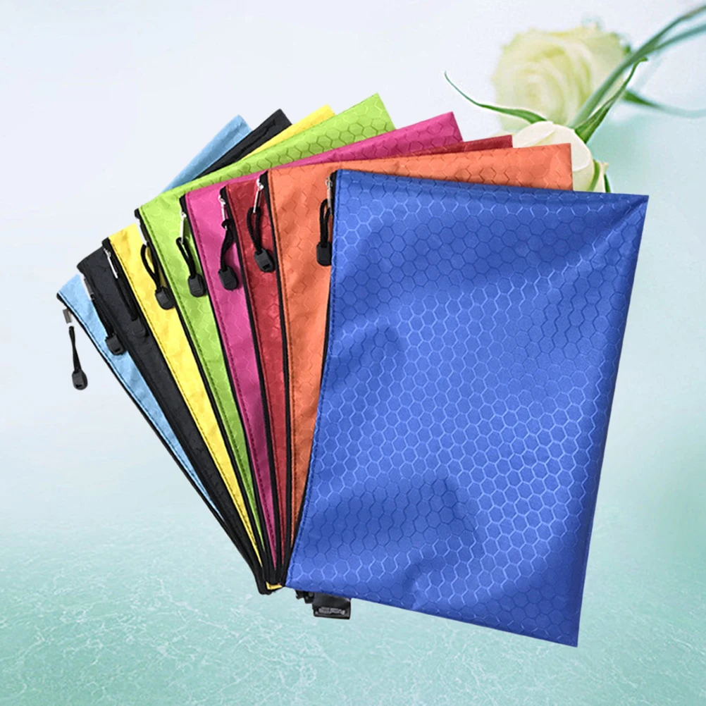 10Pcs Oxford Cloth File Bag Pattern Waterproof A4 Size Travel Document Organizer