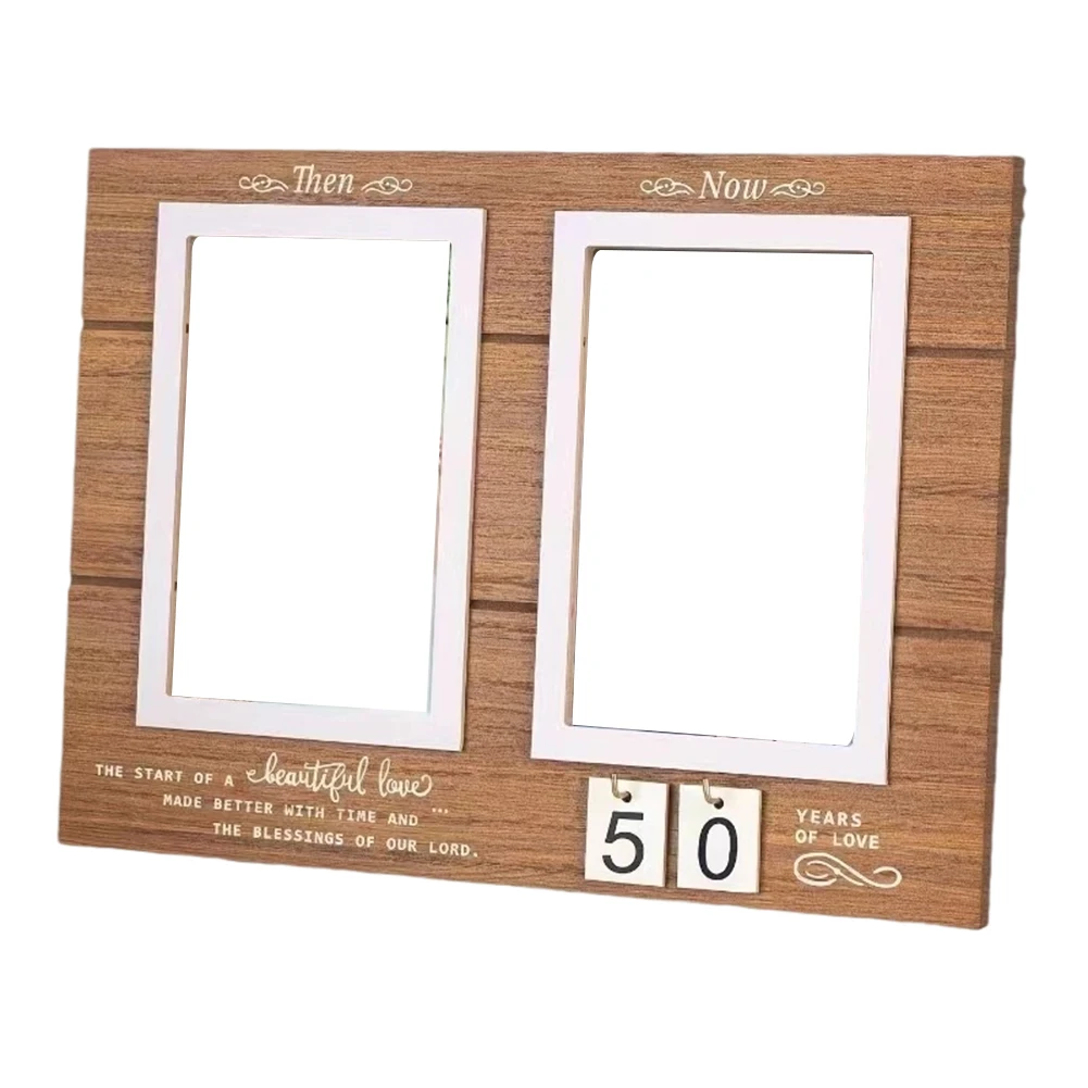 Anniversary Photo Frame in Wood with Personalized For Then & Now Design to Celebrate Love and Significant Milestones