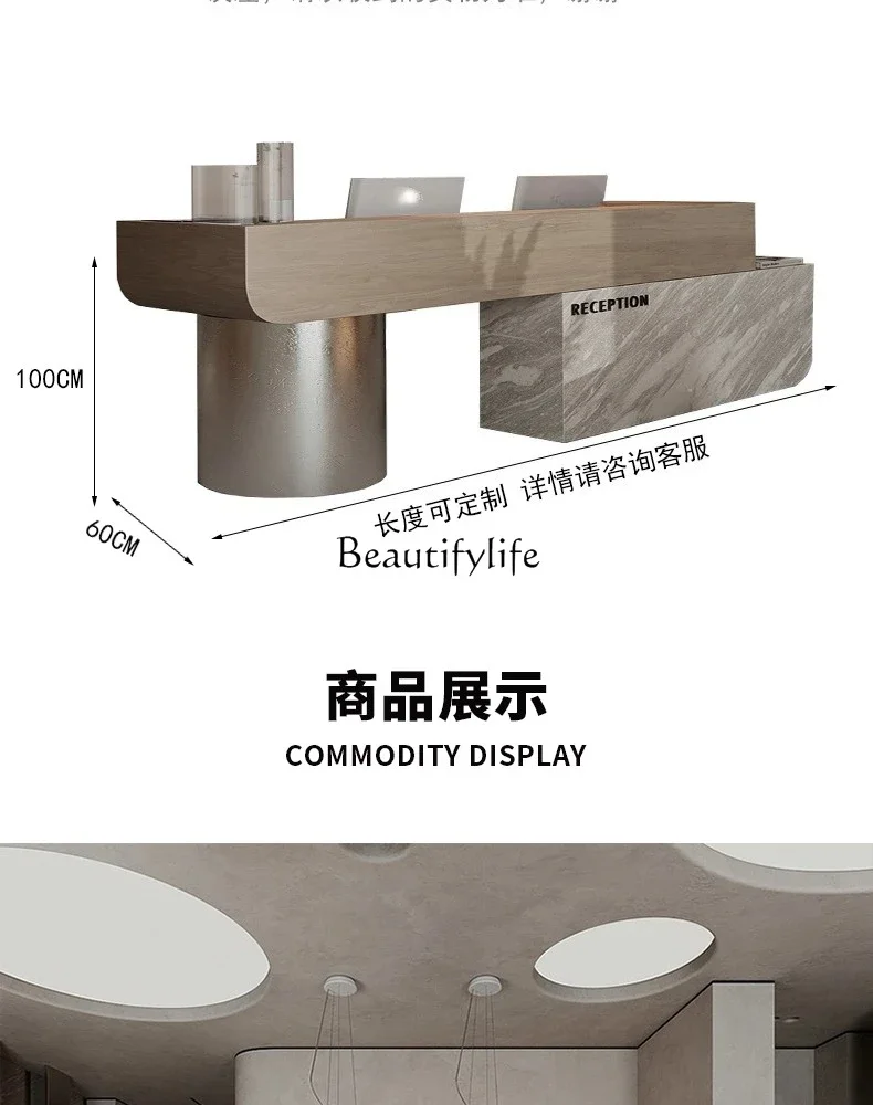 

yj19 Light Luxury Noblewoman Beauty Salon Front Desk Stainless Steel Clothing Store Cabinet Solid Wood Custom Bar Table