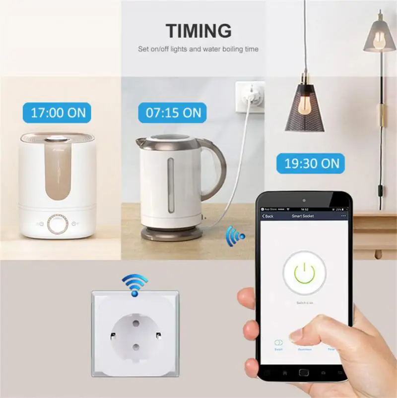 Tuya WiFi Smart Plug EU 16A Outlet Power Monitor Wireless Socket Remote Timer Electrical Control For Google Home Alexa Alice