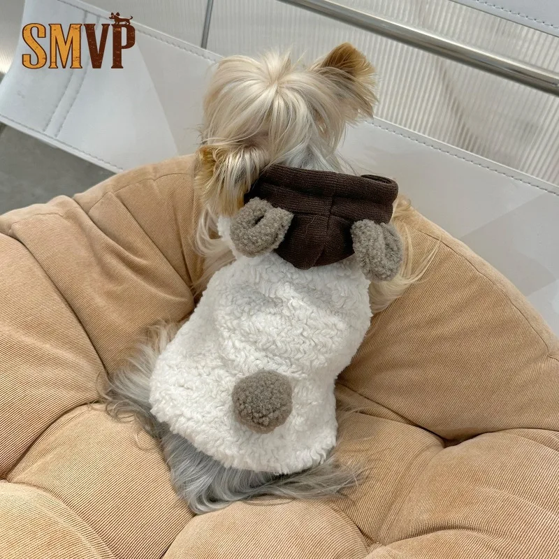 

Original Thickened Sleeveless Fluffy Fleece Hooded Pet Shirt Warm Cozy Winter Clothes Suitable for Tiny Small Dogs Pet Vest