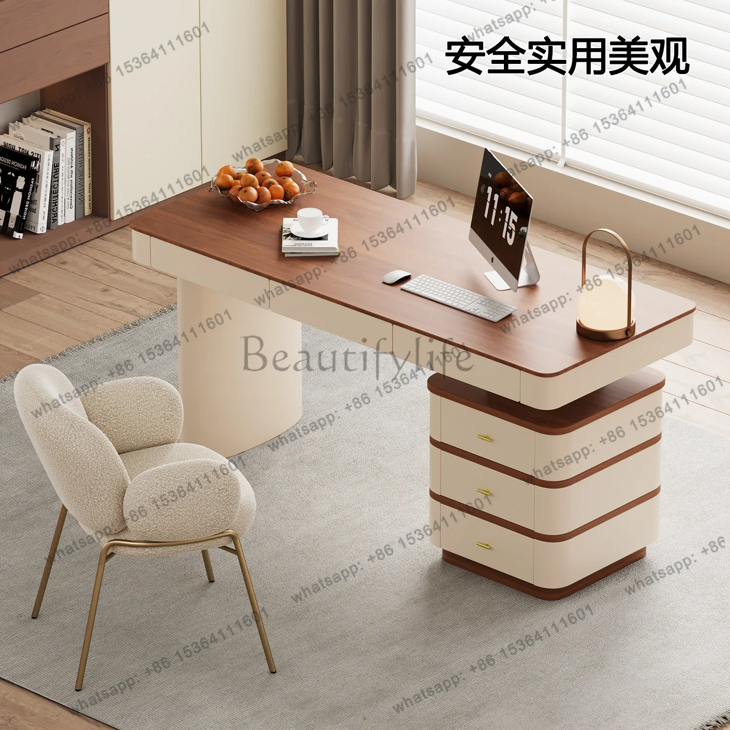

Medieval style desk learner household Italian minimalist solid wood rock slab desk