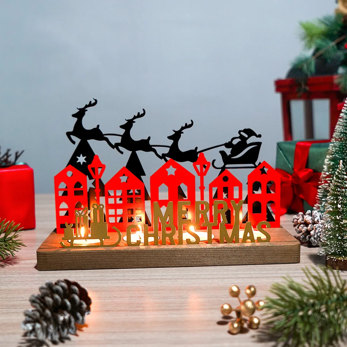 New Christmas wrought iron candle holder creative tea wax tray three-dimensional handicraft ornament Christmas desktop atmospher