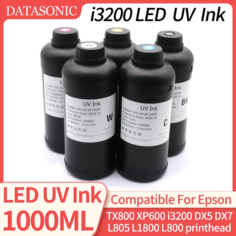 

1000ML i3200 LED UV Ink i1600 TX800 XP600 L800 L1800 L805 DX5 DX7 Printhead UV INK For Epson UV Modified Printer Soft Hard