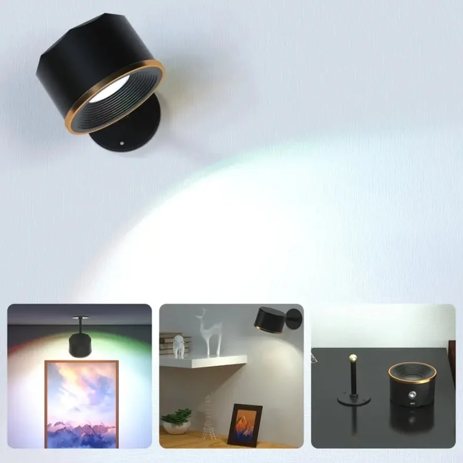 

Wireless rechargeable battery painting art light pasted on the wall Sconce rotating RGB color changing reading light magnetic wa