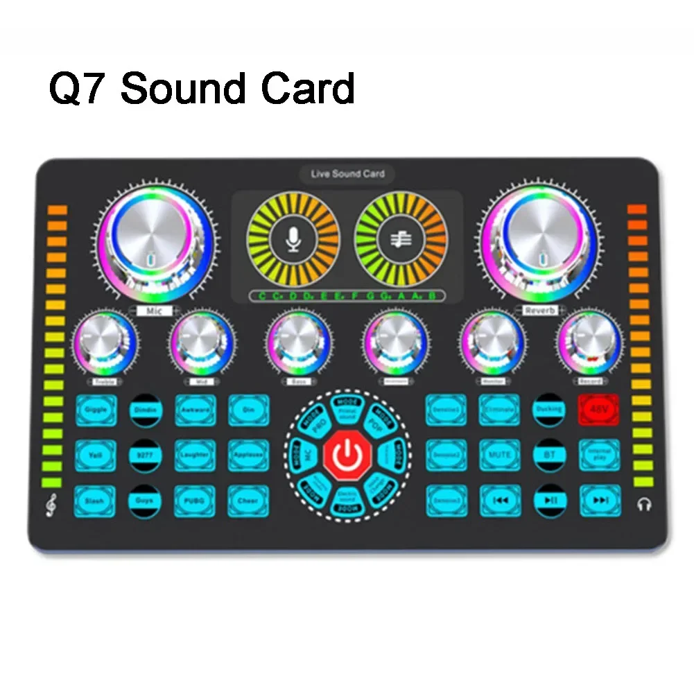 

Q7 Sound Card Studio Record Mic Audio Mixer Voice Changer Live Streaming Karaoke Home Professional Audio Equipment