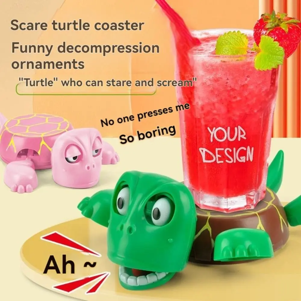 Press To Sound Panicked Turtle Coaster Creative Funny Expression Turtle Base Cup Mat Gaping Eyes Non-slip Water Cup Pad