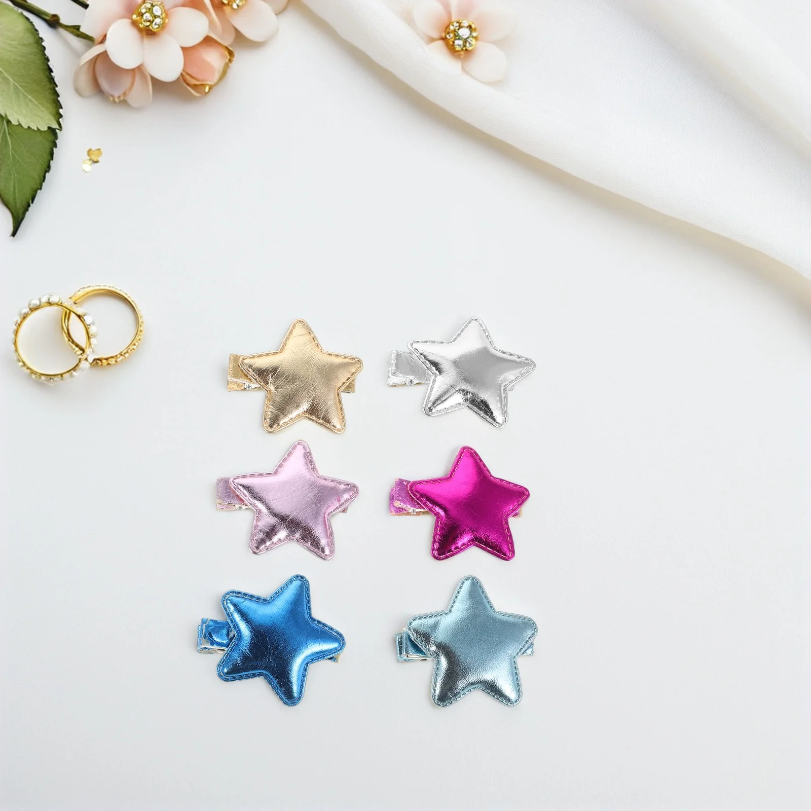 12 Piezas de Pinzas para el Cabello con Forma de Estrella, Brillantes, de PU, para la Escuela, Fiestas, Uso Diario, Accesorios para el Cabello