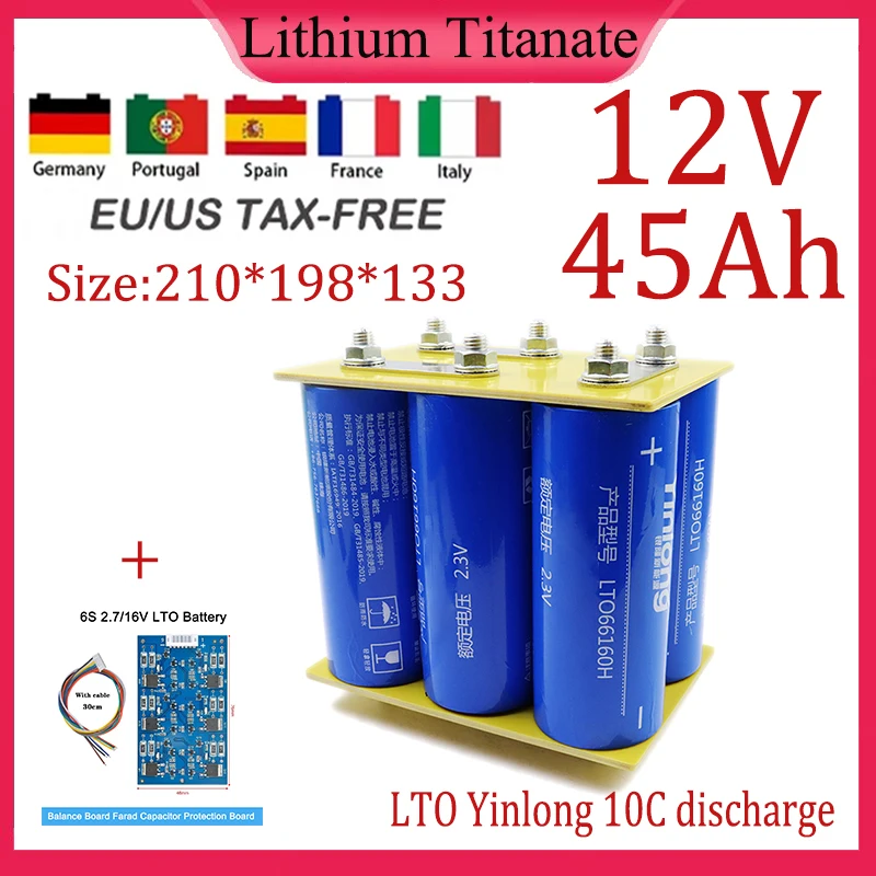 New 12V 45Ah LTO 66160 lithium titanate battery with 10C high-power built-in BMS, electric boat RV speaker,car audio starter