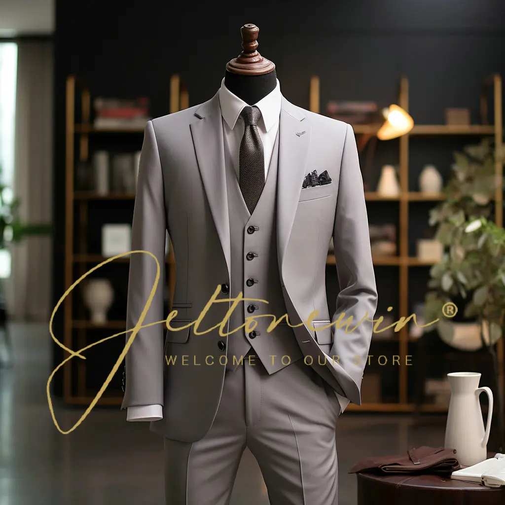 

Slim Fit Fashion 3 Piece Men's Suits Formal Business Tuxedo Gentlemen Wedding Groom Rules Blazer + Pants +Vest