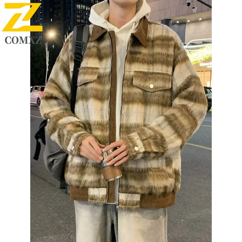 

Мужская высококачественная толстая клетчатая куртка с лацканами, ветрозащитная куртка для путешествий на открытом воздухе, роскошный плащ для кемпинга, 2025 г., стильная университетская куртка для прогулок