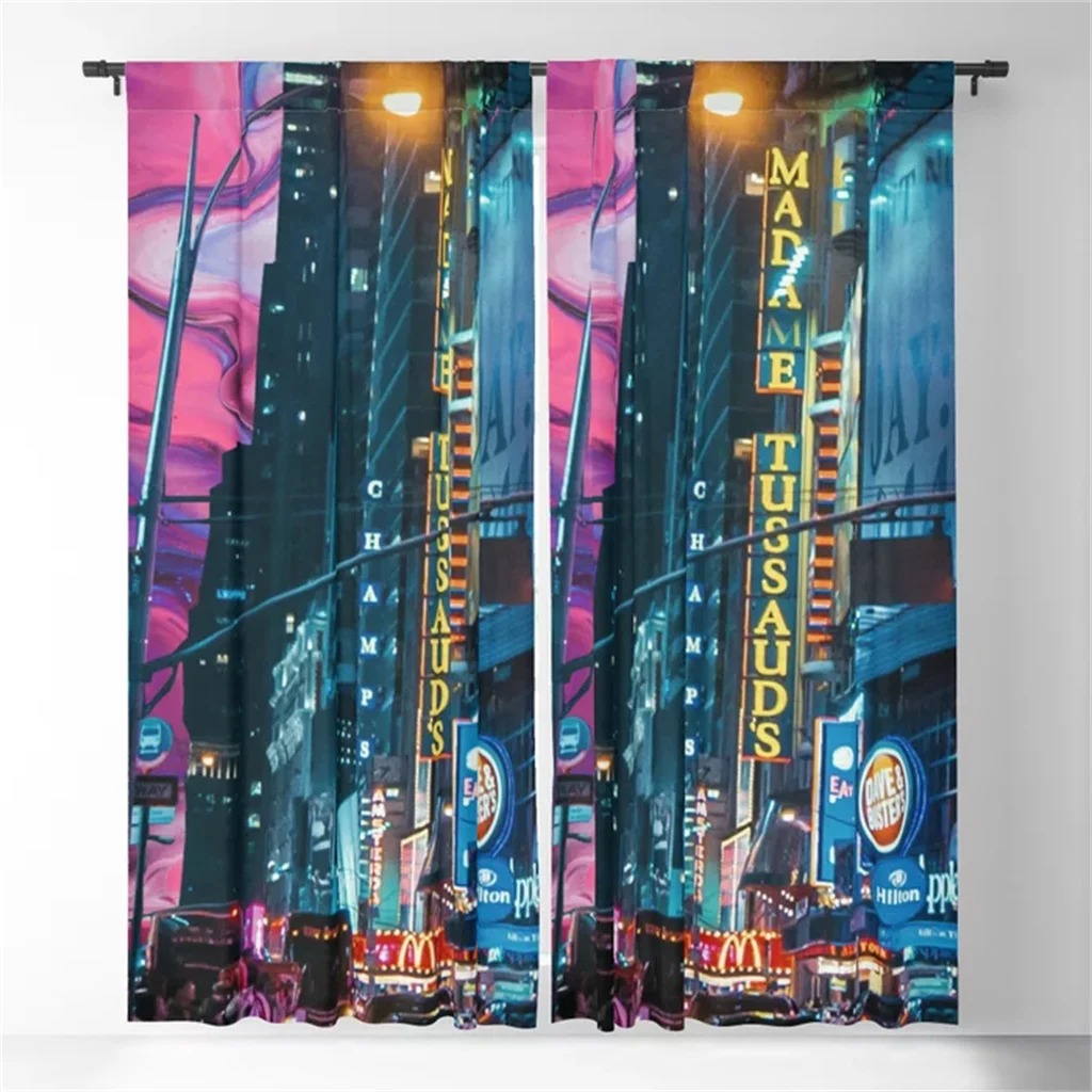 

3D Cyberpunk Style Cityscape City Night View Curtains 2 Panel Living Room Bedroom Balcony Kitchen Window Decor