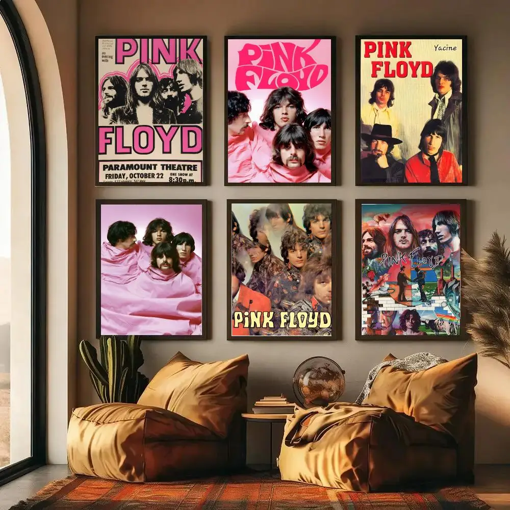 P-Pink F-Floyd-d Rock Band Poster Self-adhesive Art Waterproof Paper Sticker Coffee House Wall Decor